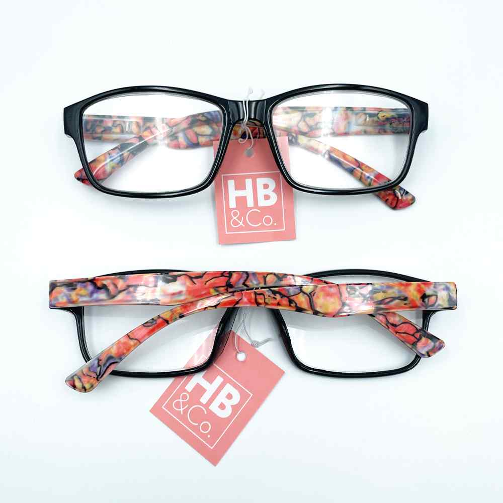 HB&Co Fashion Reading Glass +1 Black and Orange Graffiti