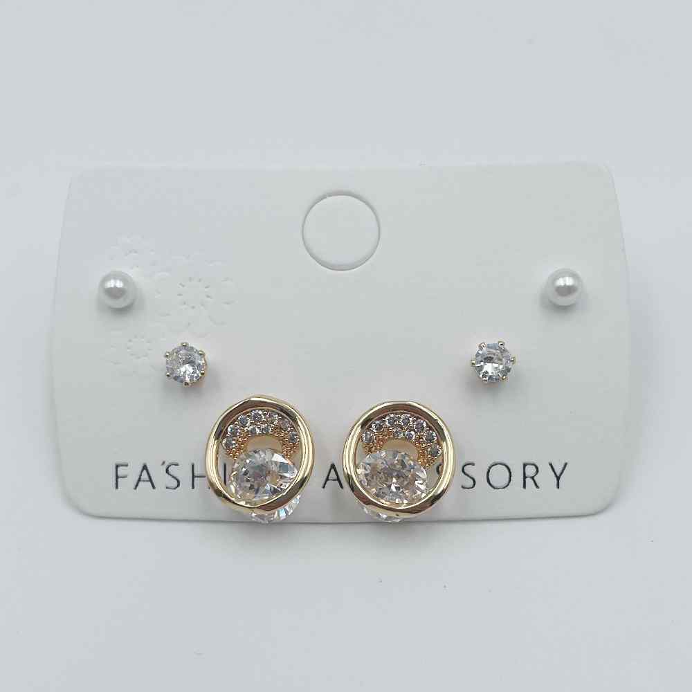 HB&Co 3 Pairs Studs/Diamond Circle Earring