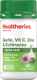 Healtheries Garlic, Vit C, Zinc & Echinacea with Olive Leaf 60 Tablets