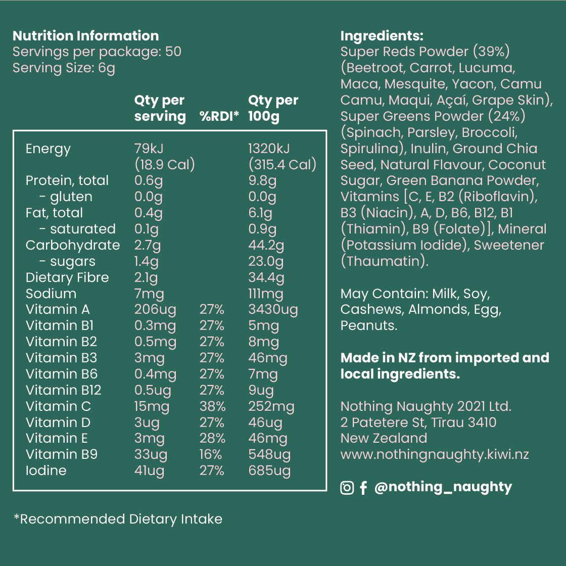 Nothing Naughty Super Green & Reds Berry Flavour 300g