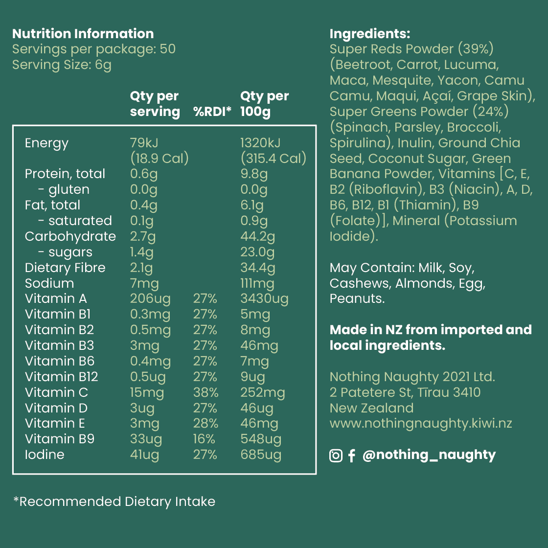 Nothing Naughty Super Green & Reds Natural Flavour 300g
