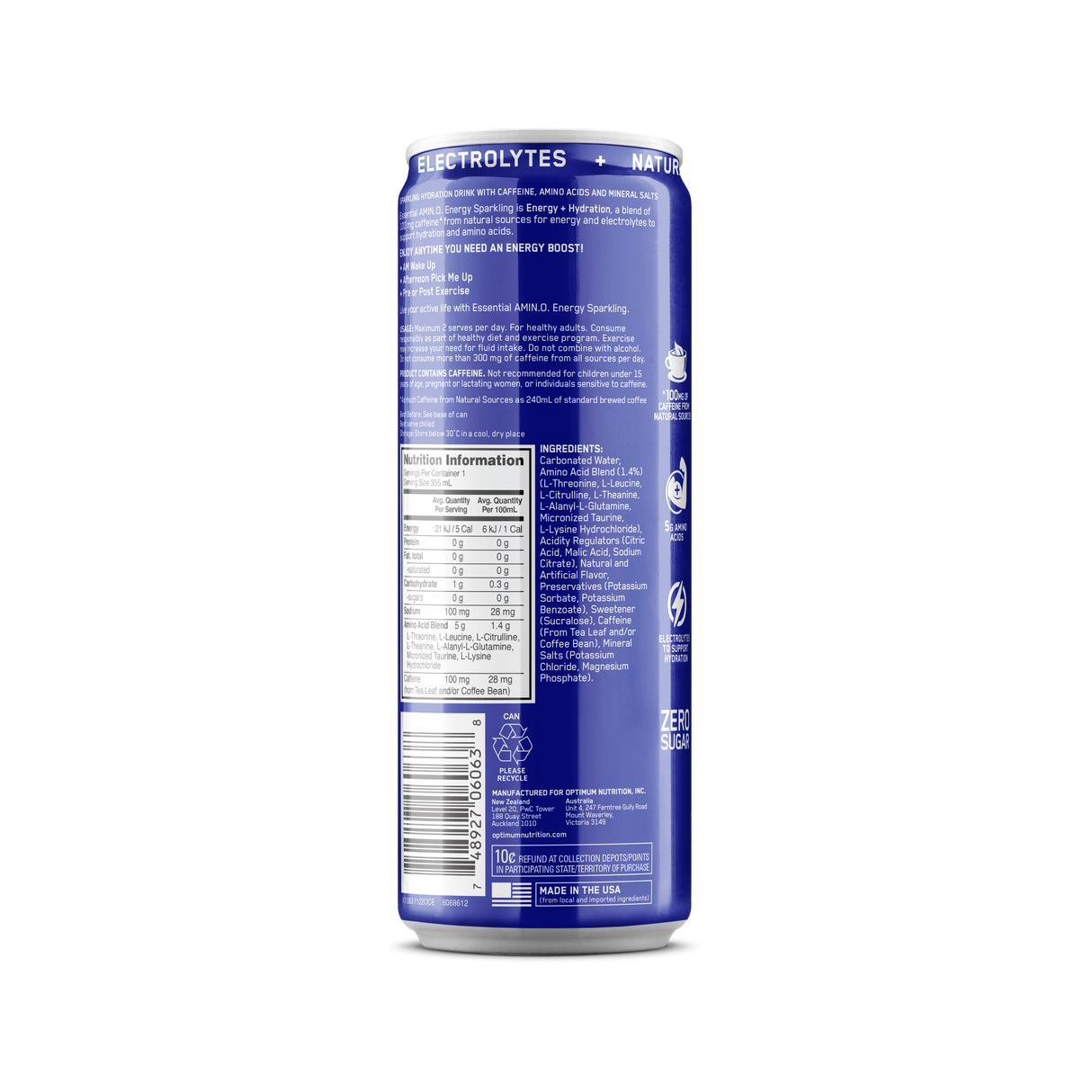 Optimum Nutrition Amino Energy + Electrolytes Sparkling Blue Lemonade 355ml