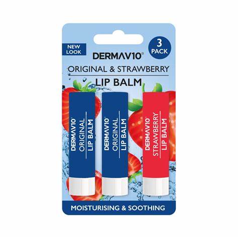 DERMA V10 Lip Balm Original & Berry 3Pk
