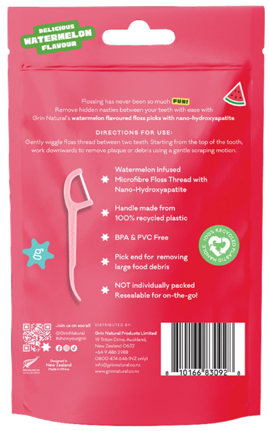 Grin Watermelon Flavoured Floss Picks 80pk Bag