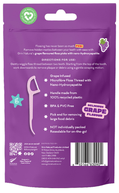 Grin Grape Flavoured Floss Picks 80pk Bag