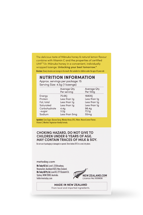Me Today Soothing Lemon and Mānuka Honey Lozenges UMF13 15s
