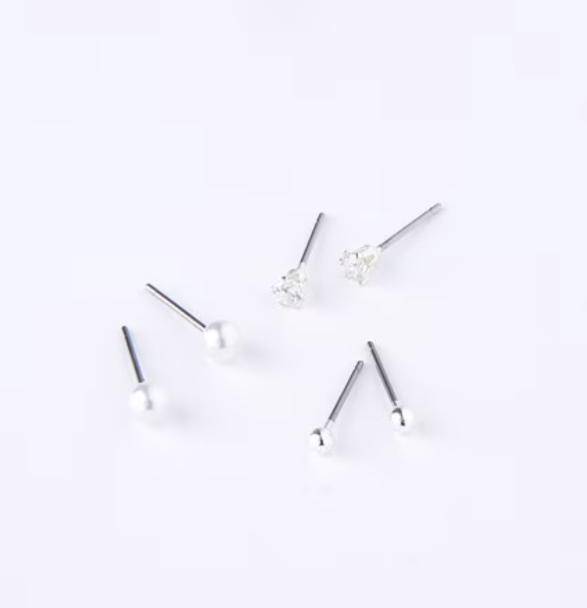 EarSense Trio Slv Pearl/CZ Stud/BFly