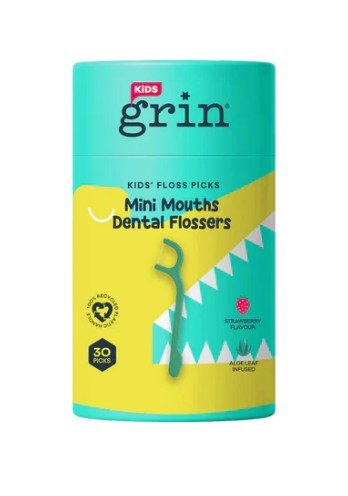 Grin Kids Mini Mouths Floss Picks Croc 30pk Strawberry Flavour