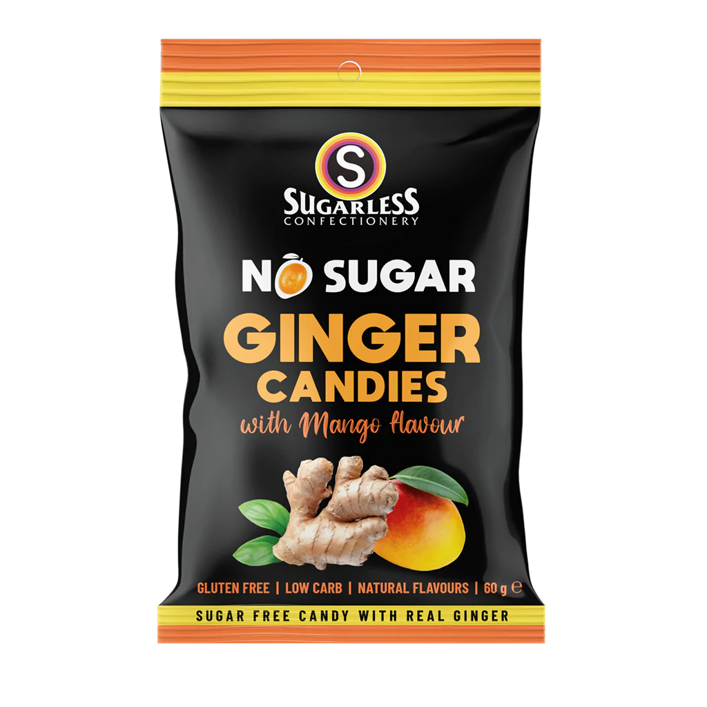 Sugarless Confectionery Ginger Candy with Mango Flavour 60g