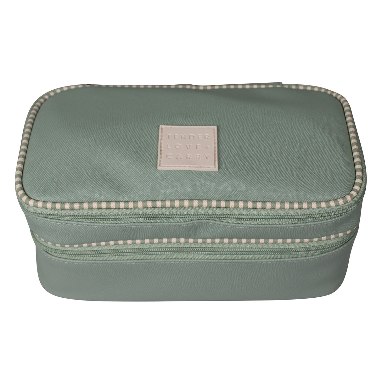 Tender Love + Carry Sage Oat Stripe Trim - Double Zip Utility