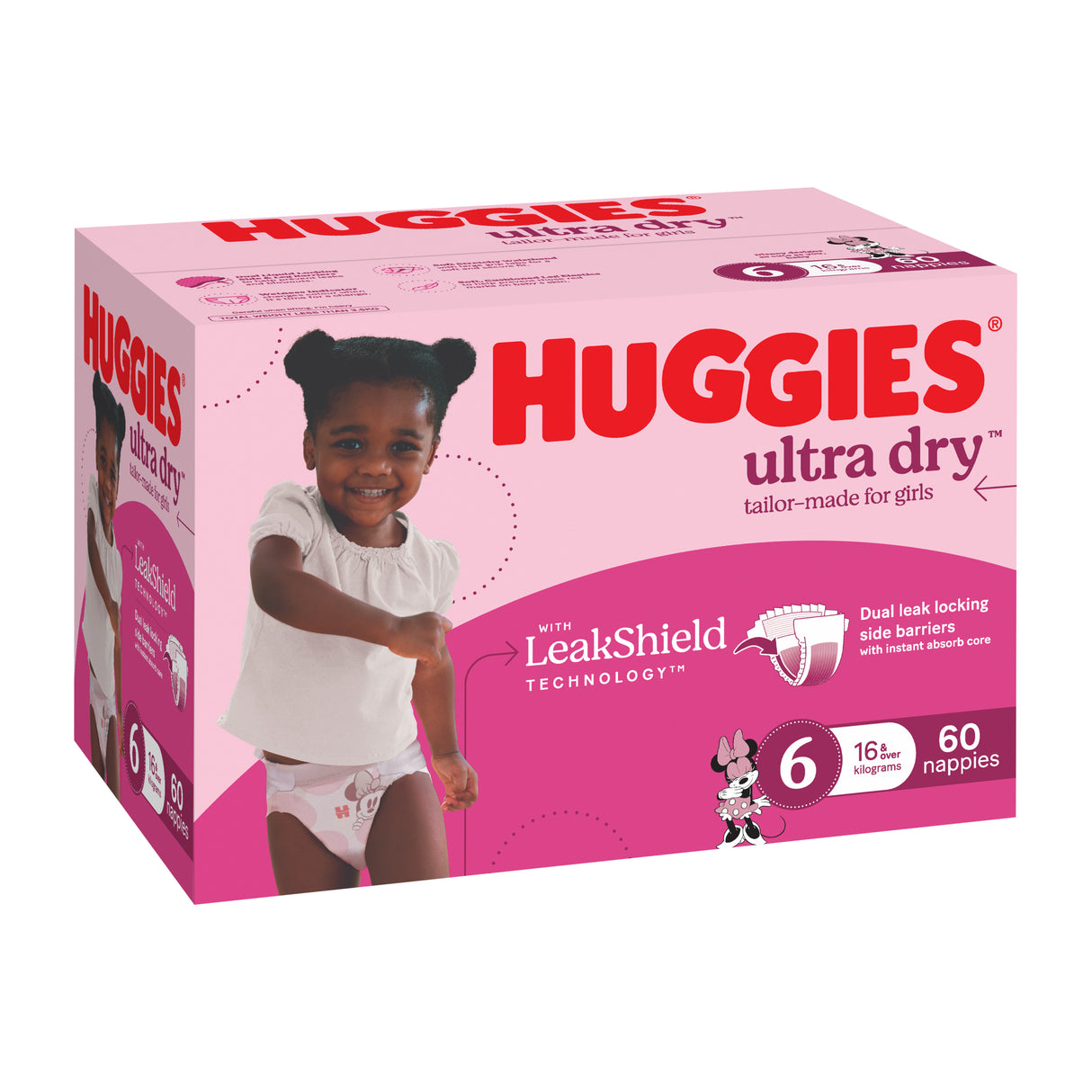 Huggies Ultra Dry Nappies Girls Size 6 (16+kg) 60 Pack