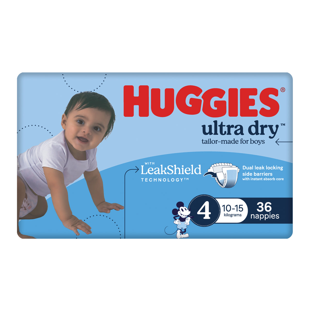 Huggies Ultra Dry Nappies Boys Size 4 (10-15kg) 36 Pack