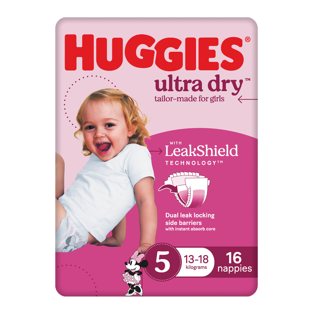 Huggies Ultra Dry Nappies Girl Size 5 (13-18kg) 16 Pack