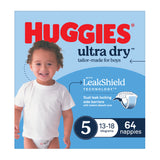 Huggies Ultra Dry Nappies Boys Size 5 (13-18kg) 64 Pack