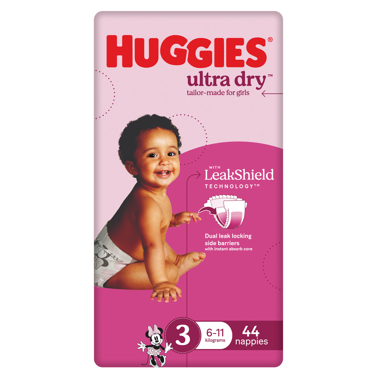 Huggies Ultra Dry Nappy Size 3 Girl 44 Pack