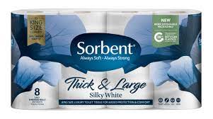 SORBENT TOILET PAPER SILKY WHITE Thick and Large, 8 X 3PLY ROLLS