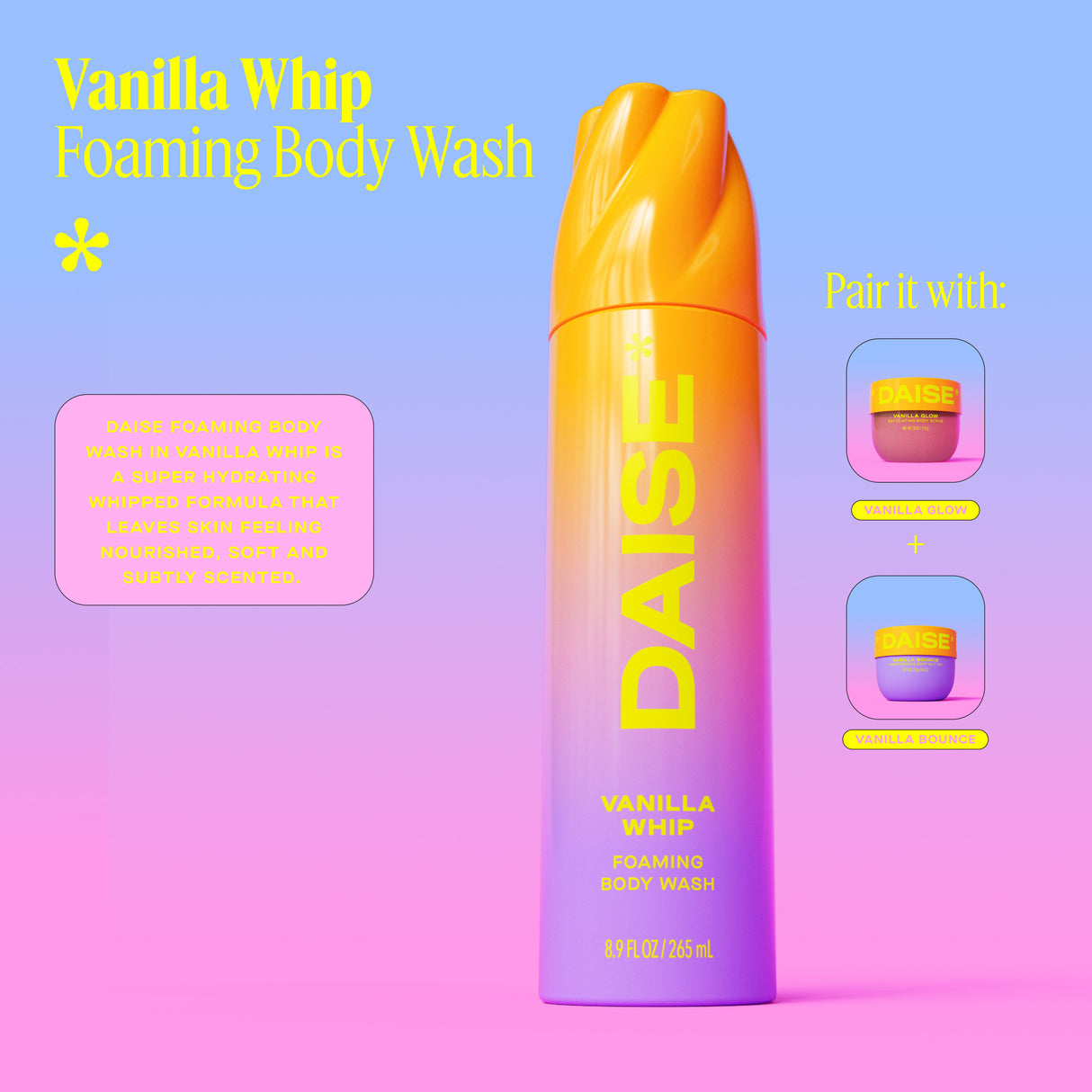 DAISE Foaming Body Wash in Vanilla Whip, 8.8 oz/ 250 g / 265 mL
