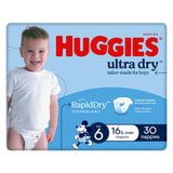 Huggies Ultra Dry Nappies Boys Size 6 (16kg+) 30 Pack