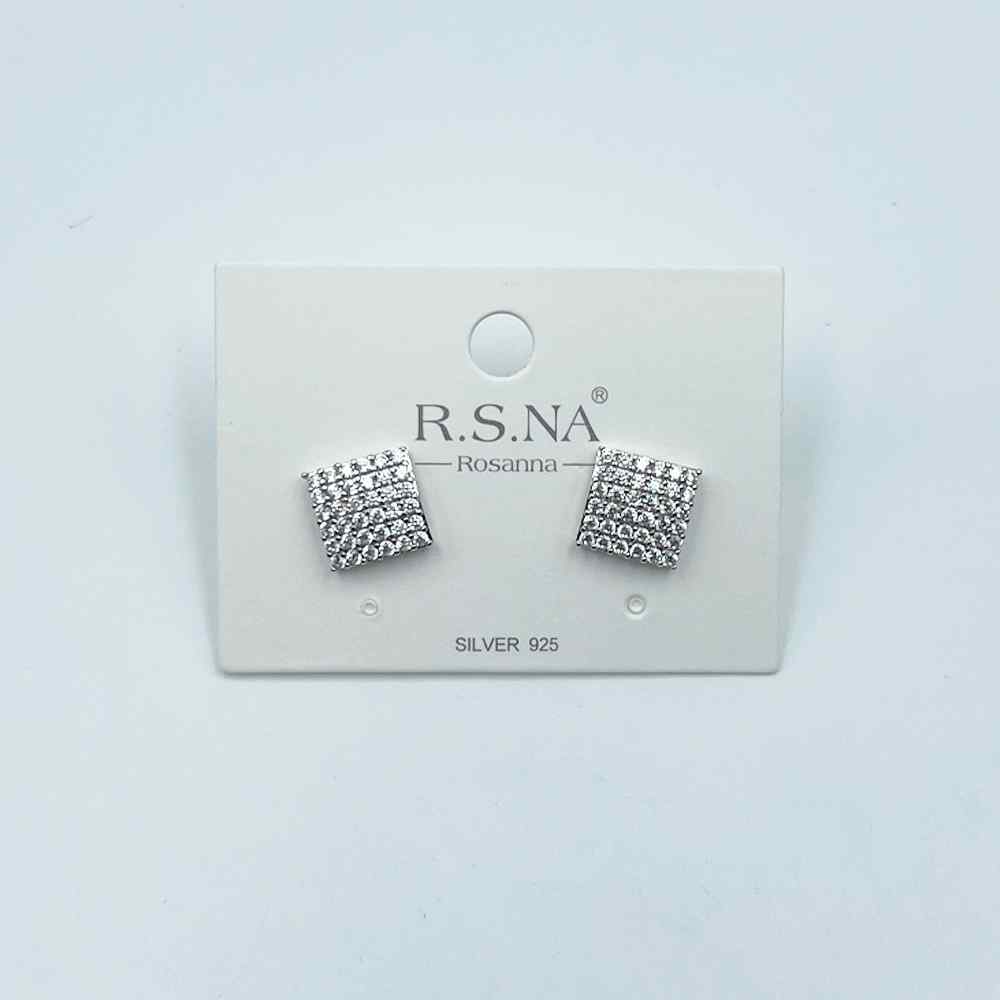 Rosanna Earrings Diamante Square Stud Silver