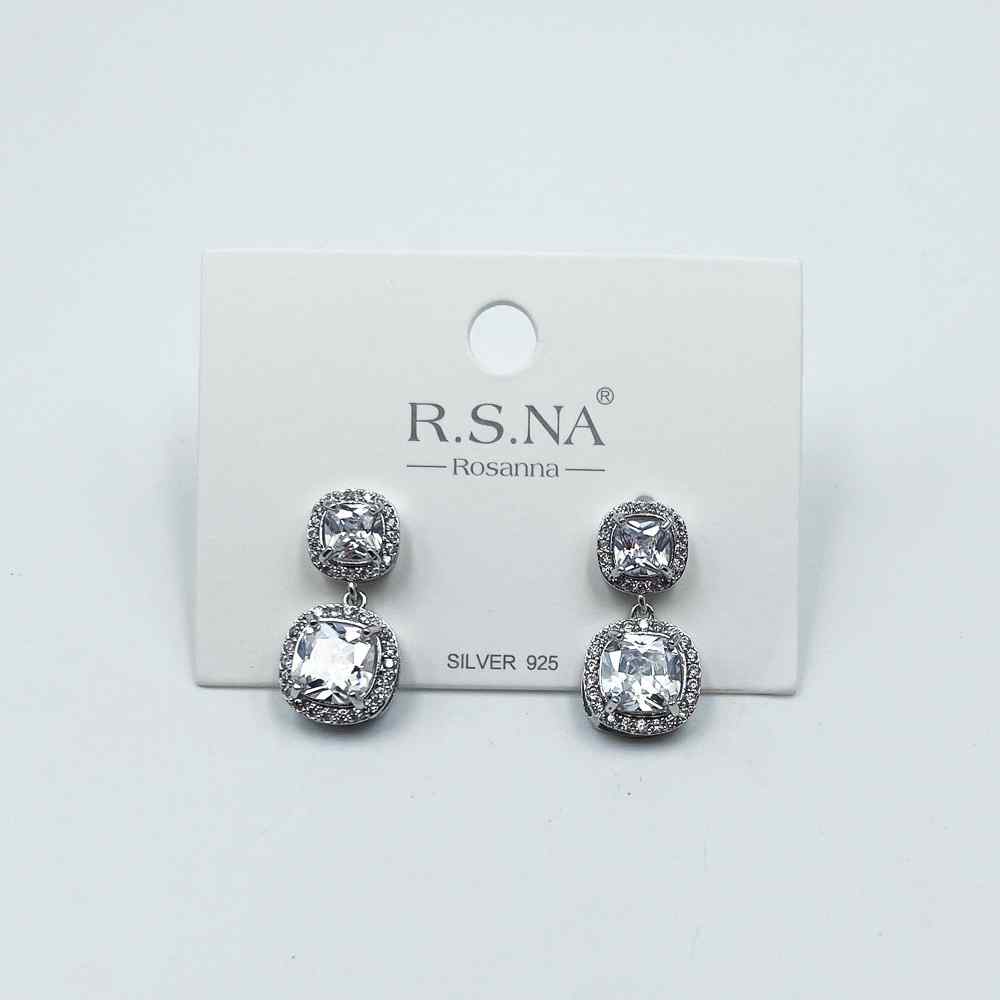 Rosanna Earring Drop Diamond Studs Silver