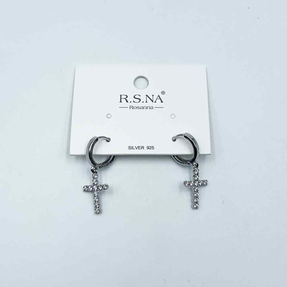 Rosanna Earrings Drop Diamond Cross Silver