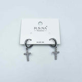 Rosanna Earrings Drop Diamond Cross Silver