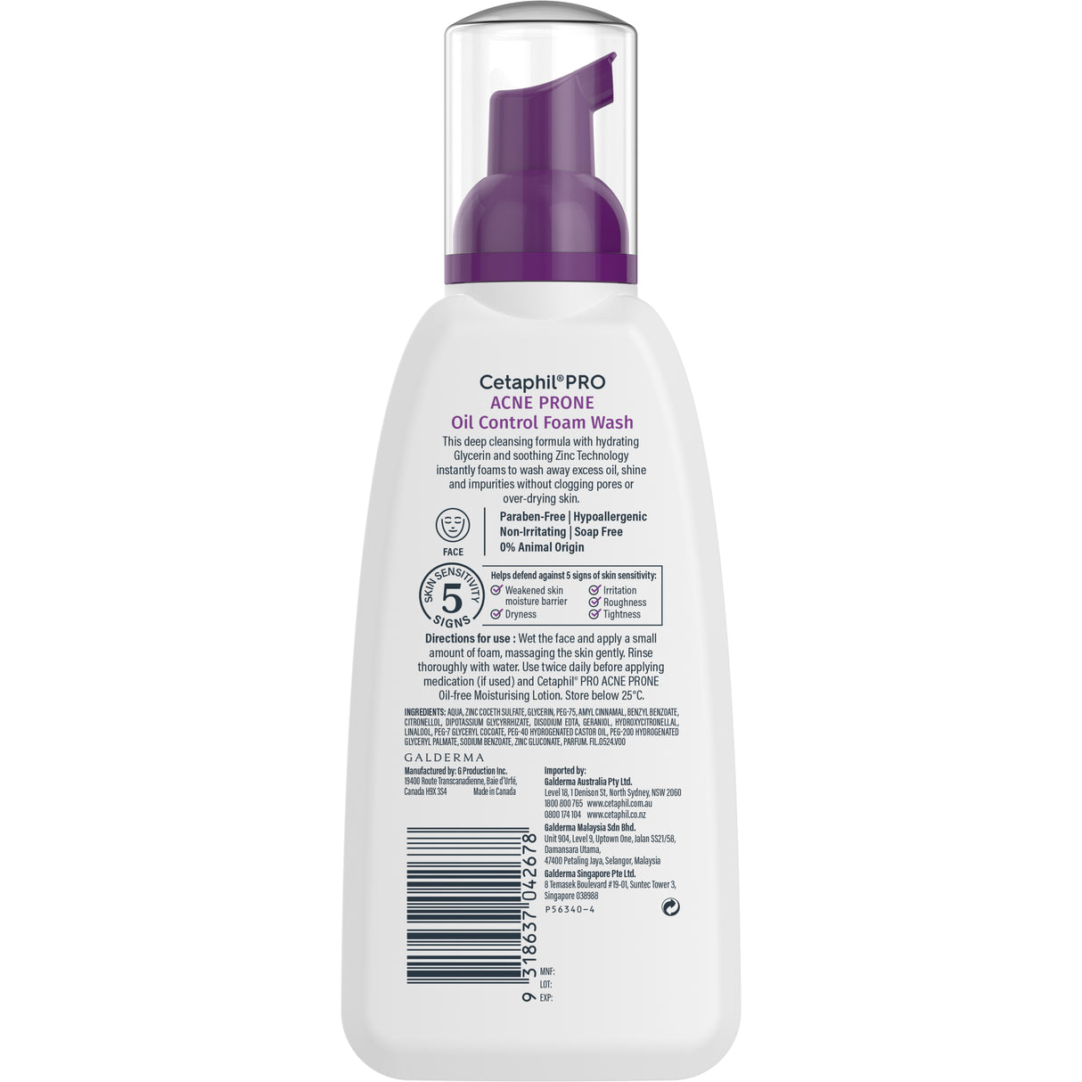 Cetaphil Pro Acne Prone Oil Control Foam Face Wash 236mL