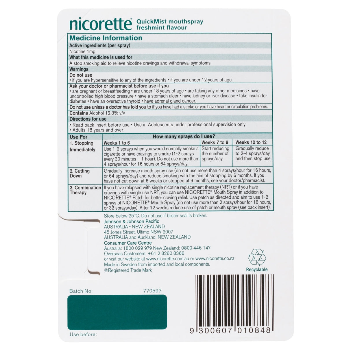 NICORETTE Sprays QuickMist Mouth Spray 150pk