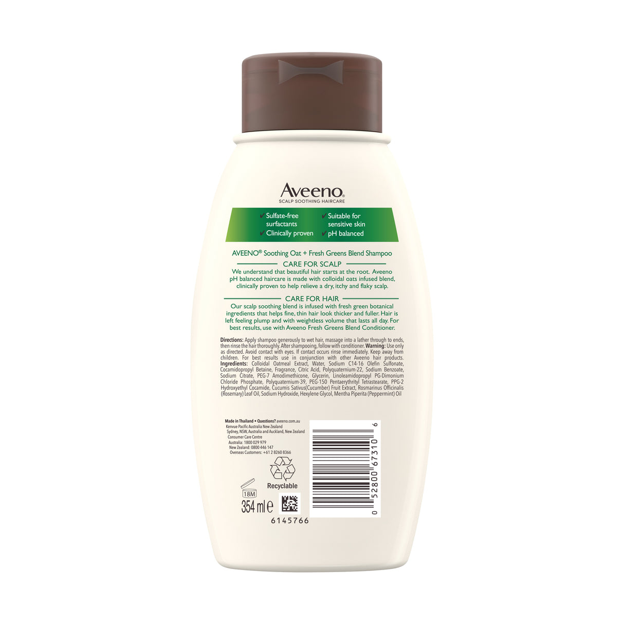 Aveeno Refresh & Thicken Fresh Greens Blend Shampoo For Scalp Soothing & Gentle Cleansing 354mL