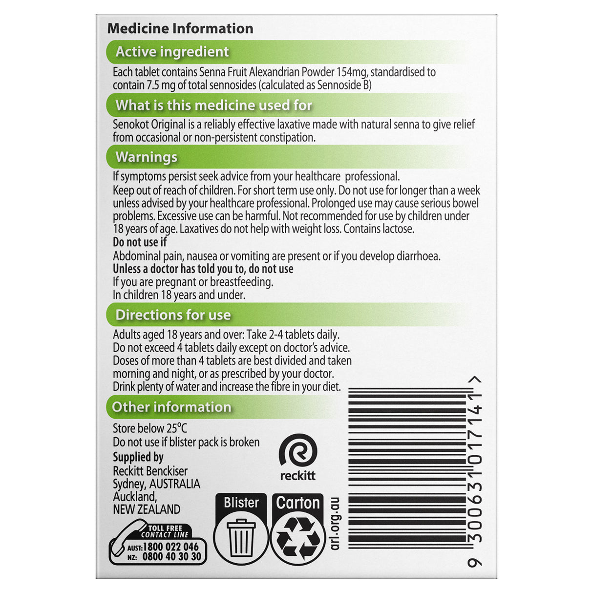 Senokot Tablets Constipation Relief 100 Pack Limited 1 per customer