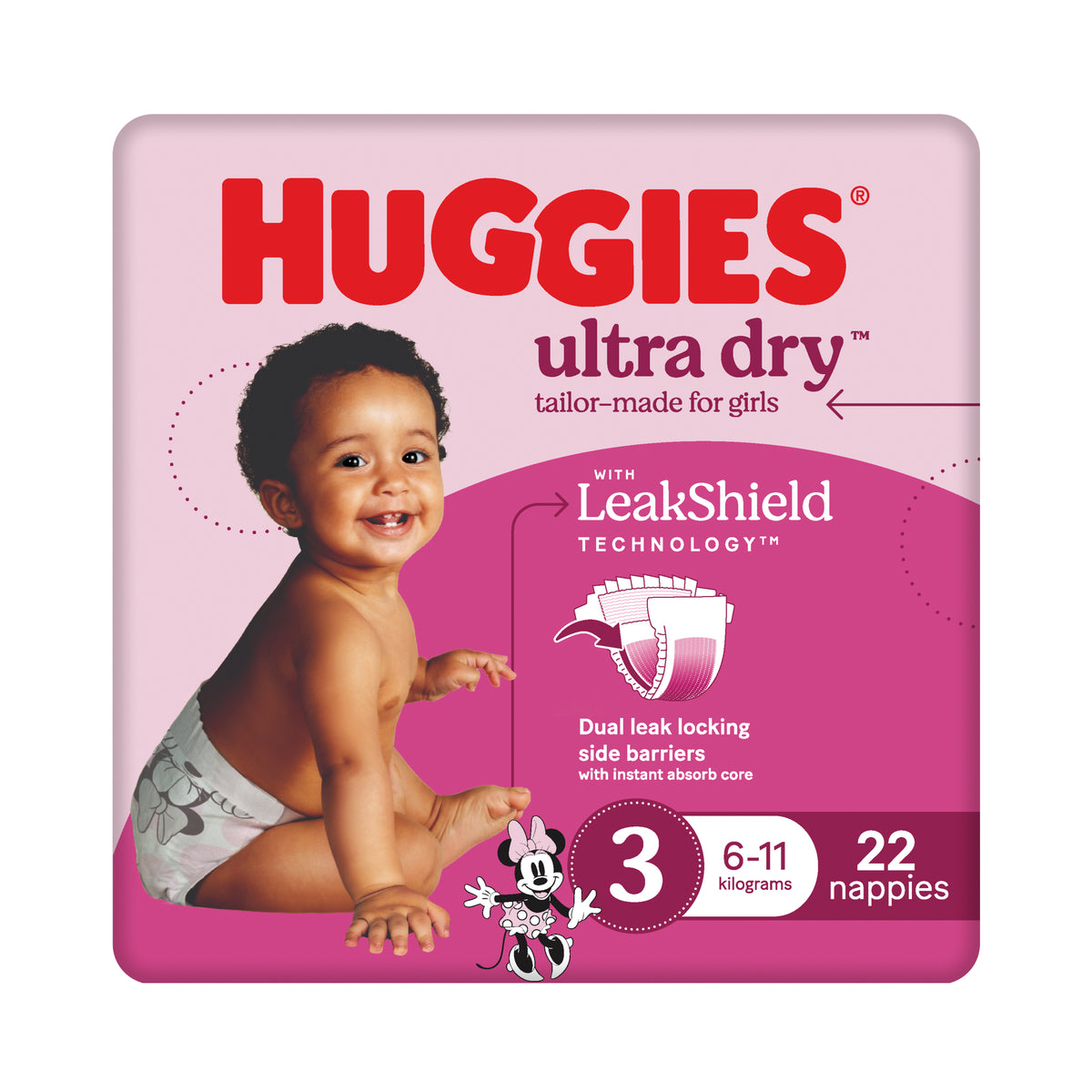 Huggies Ultra Dry Nappies Girl Size 3 (6-11kg) 22 Pack