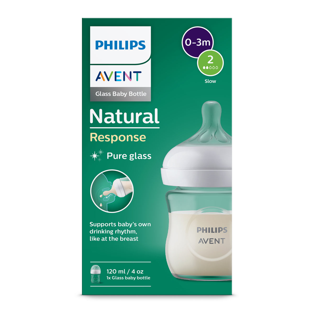 Philips Avent Natural Response 120 mL Glass Bottle