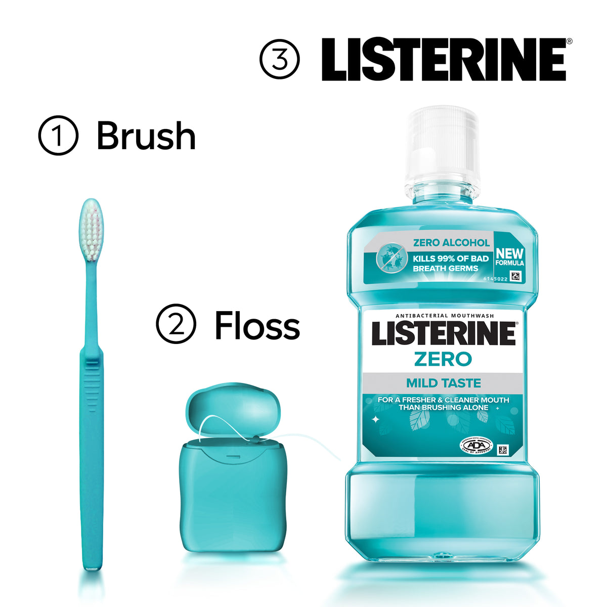Listerine Zero Alcohol Antibacterial Mouthwash Less Intense Taste 1L