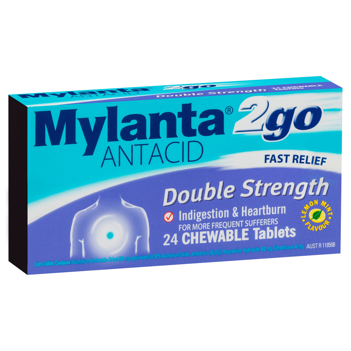 Mylanta 2Go Antacid Double Strength Tablets Lemon Mint 24 Pack