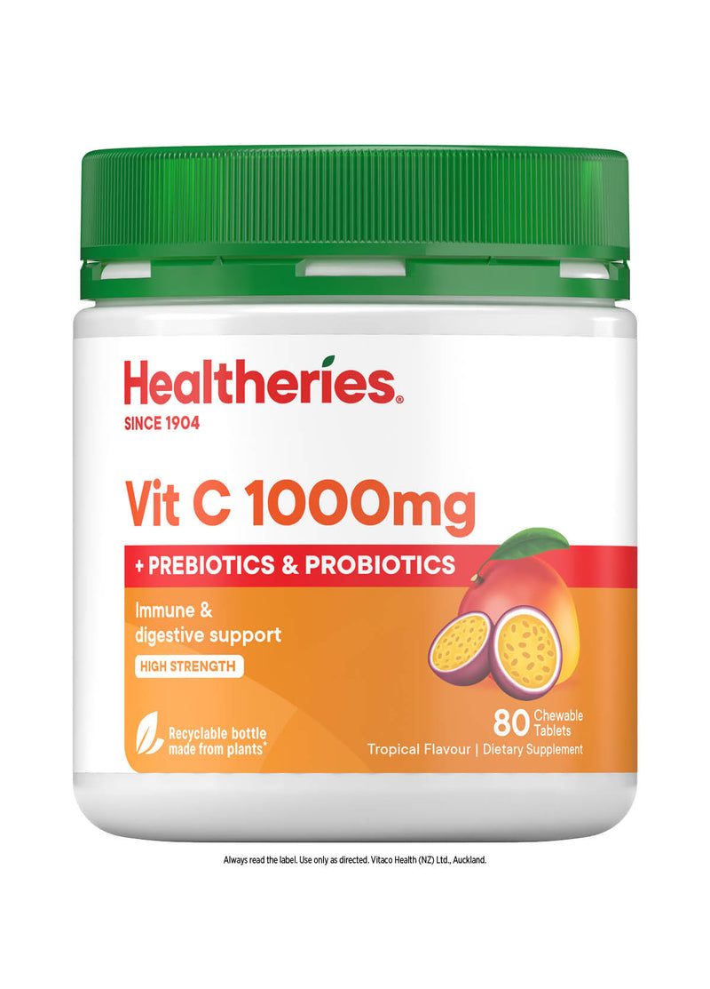 Healtheries Vitamin C 1000mg + Pre/Probiotics Chewables 80 Tablets