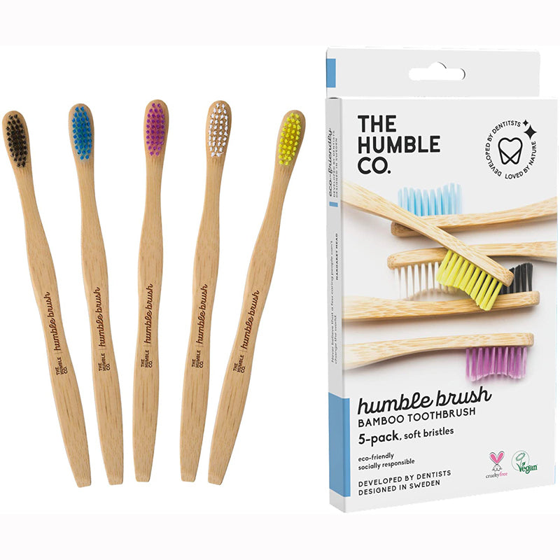 The Humble Co. Family 5 Pack - Flat Handle Toothbrushes