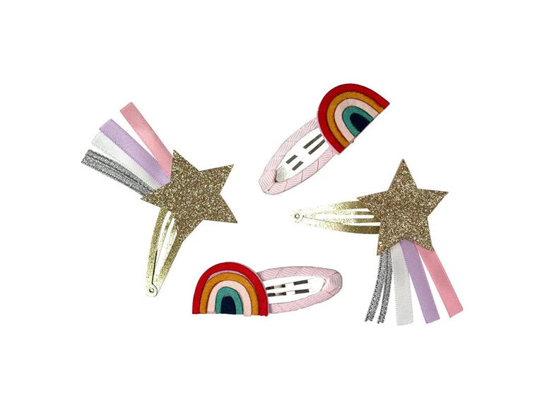 Mini by Mae Rainbow and Stars One-Touch Hair Clips 4-pack