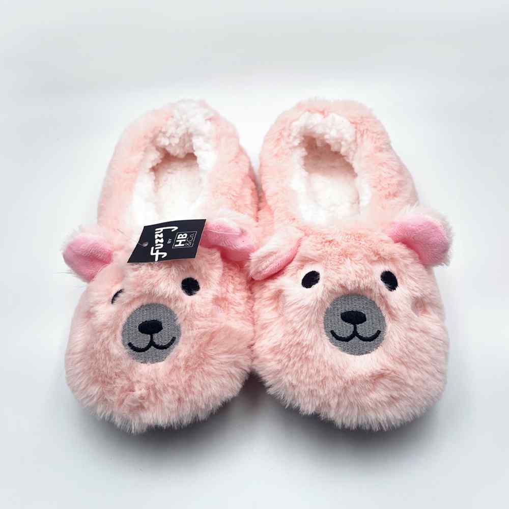 Fuzzy by HB&Co Pink Bear Slippers Medium 1pr