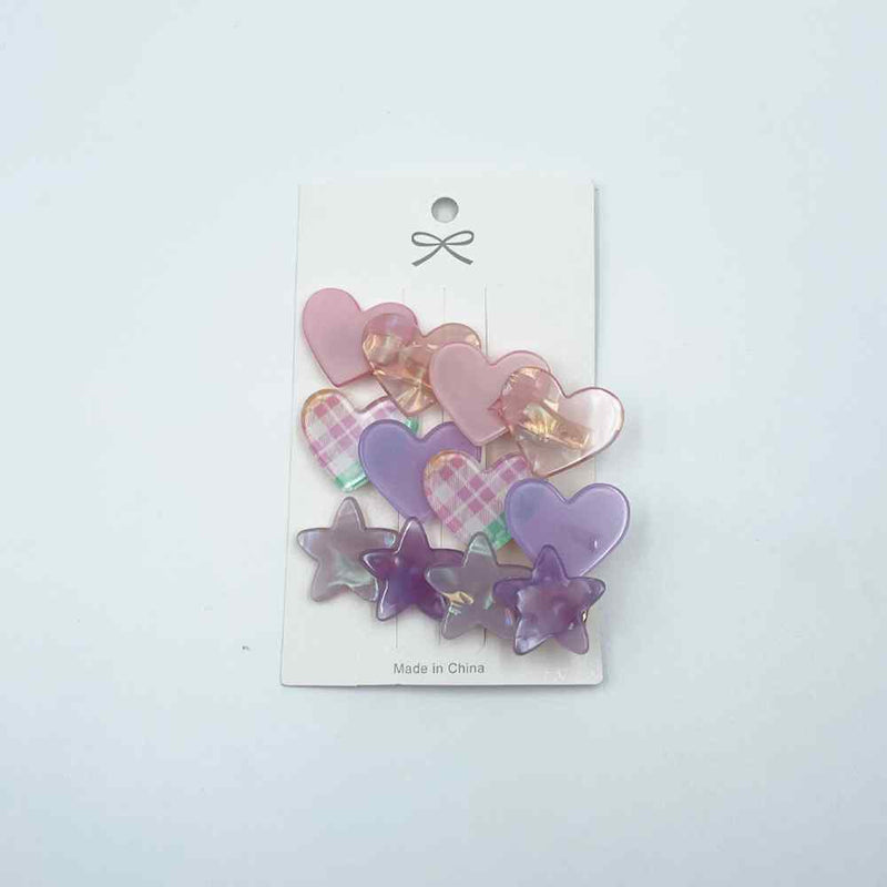 Hair Clip 3Pack Hearts and Stars