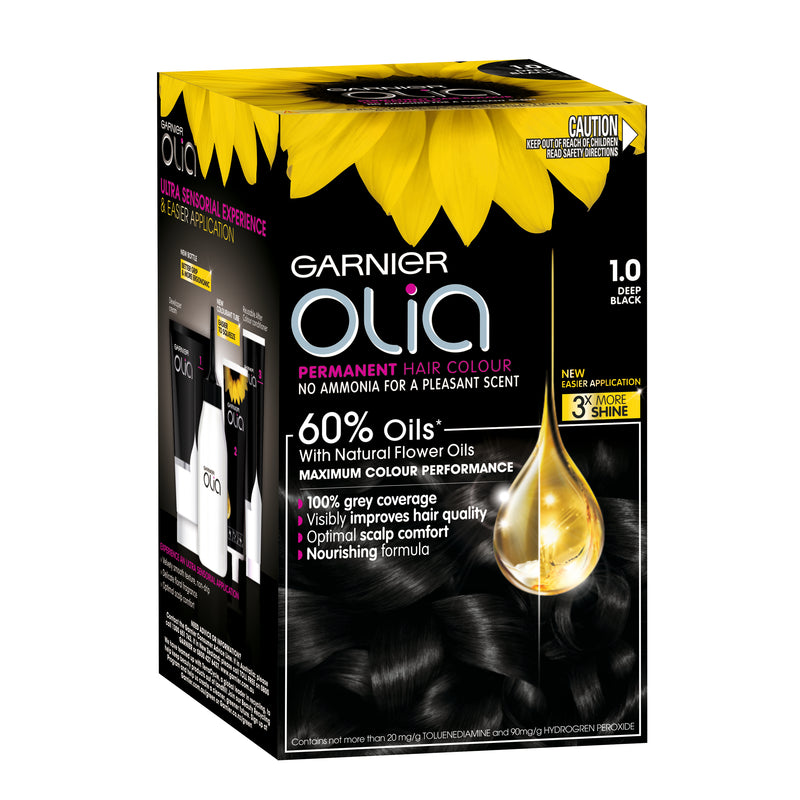 Garnier Olia Permanent Hair Colour - 1.0 Deep Black (Ammonia Free, Oil Based)