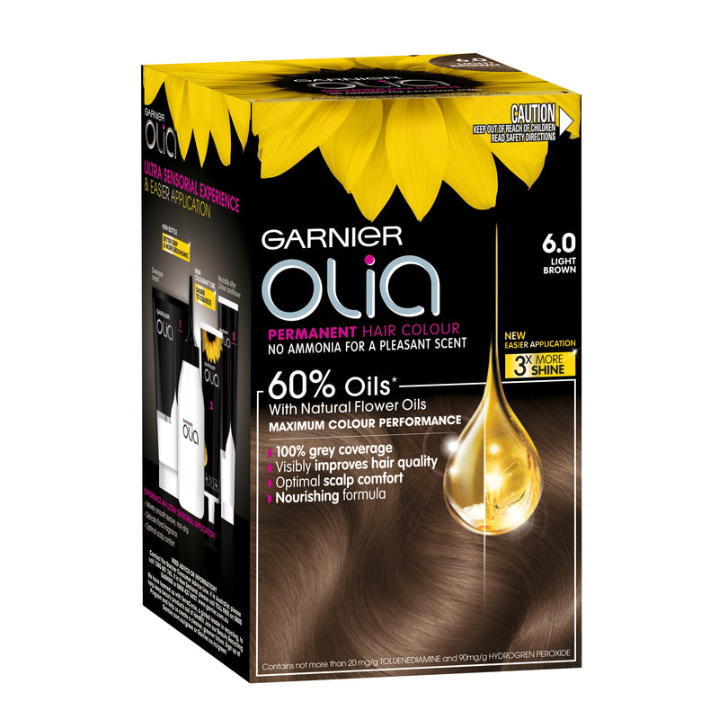 Garnier Olia Permanent Hair Colour - 6.0 Light Brown (Ammonia Free, Oil Based)