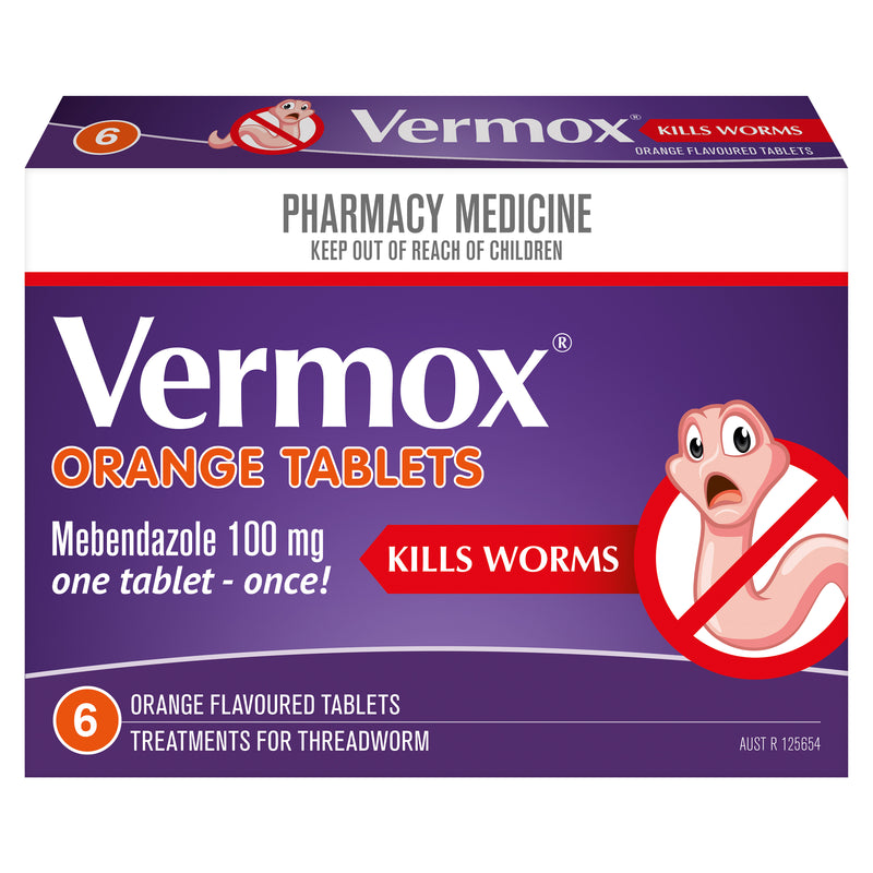 Vermox Worming Treatment Orange 6 Tablets