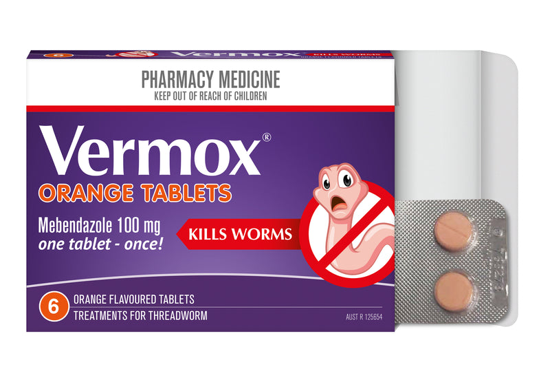 Vermox Worming Treatment Orange 6 Tablets