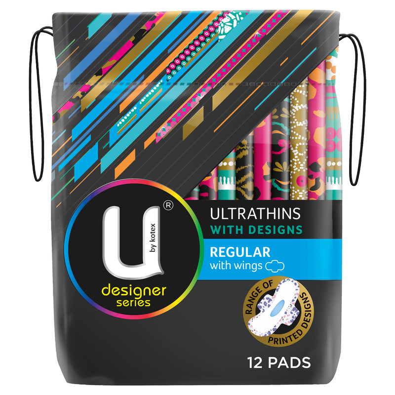 U by Kotex Regular Designer Series Ultrathins With Wings 12 Pack