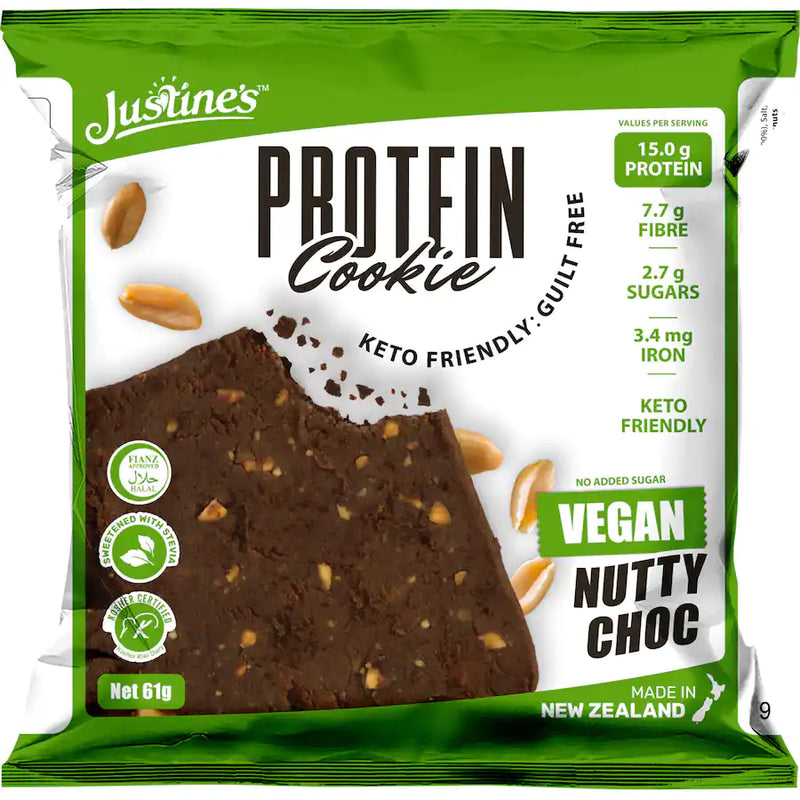 Justines Keto Protein Cookie Vegan Nutty Choc 61g