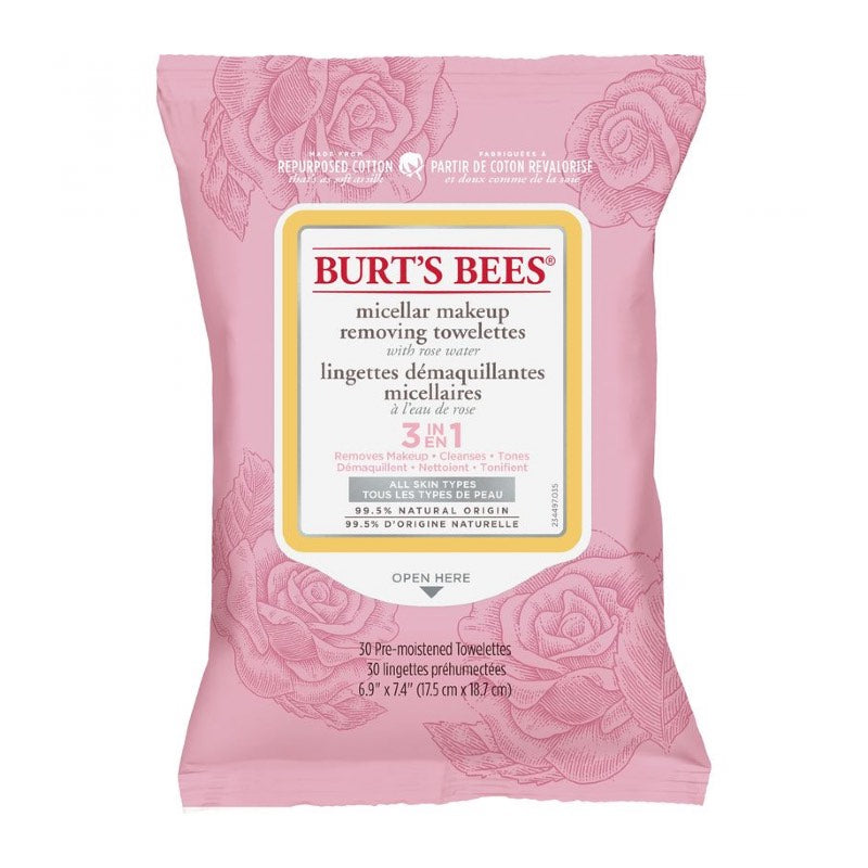 Burt's Bees Rose Micellar Facial Cleansing Towelettes 30 Pack