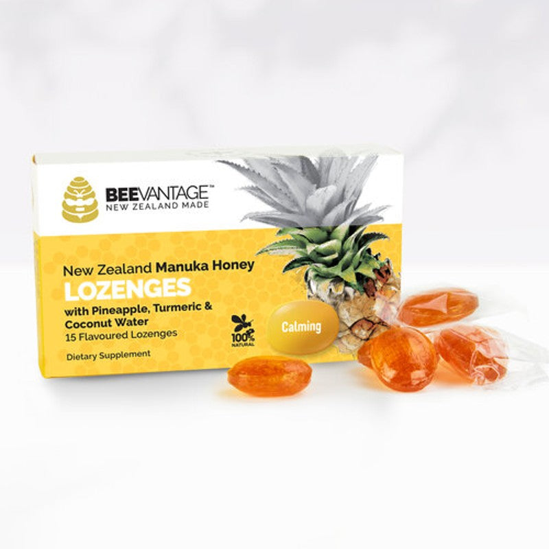 BeeVantage New Zealand Manuka Honey Lozenges with Coconut Water, Turmeric and Pineapple 15 Pack