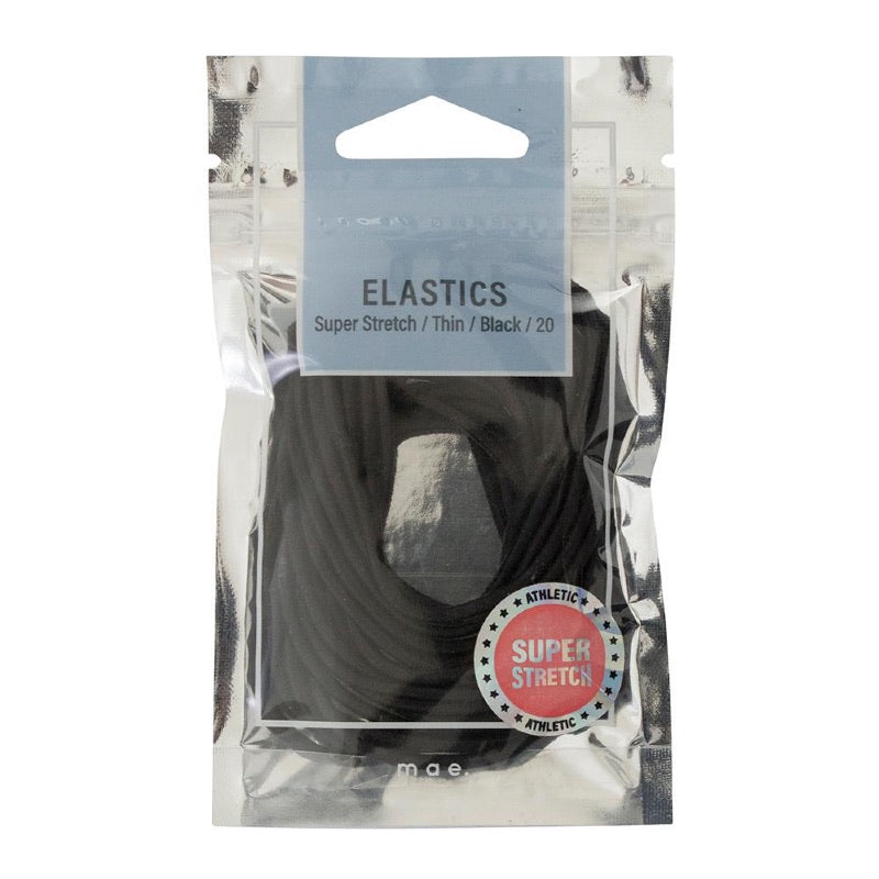 Mae. Elastics Thin Super Stretch Black 20 Pack