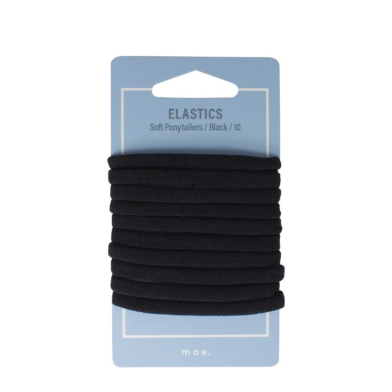 Mae Elastics Soft Ponytailers Black 10 Pack