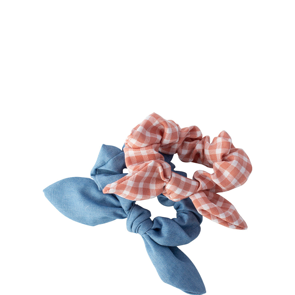 Mini By Mae Elastics Scrunchies Gingham/Chambray (2)